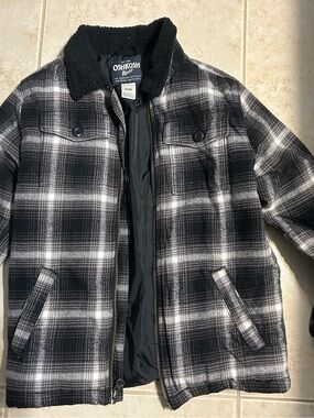 OshKosh B'gosh Black & Gray Plaid Sherpa-Lined Shirt Jacket